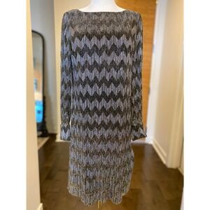 Banana Republic Women Metallic Chevron Knit Dress Long Sleeve Boat Neck‎ Size 2